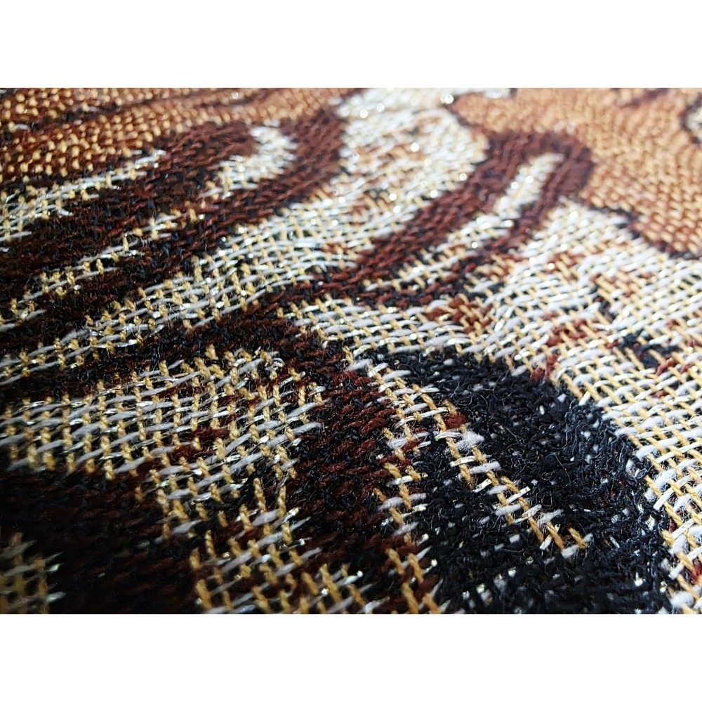 Pashmina 90%‎ Cashmere 10% Silk Long Floral Scarf Shawl Wrap Brown Gold Fringe - Picture 12 of 13